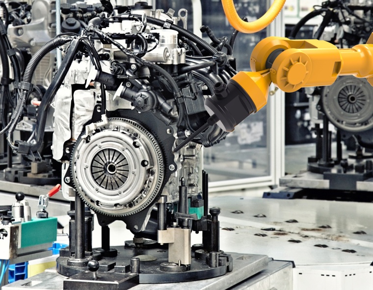 Roboterschnüffellecksuche bei der Motorenfertigung. (Quelle: INFICON)