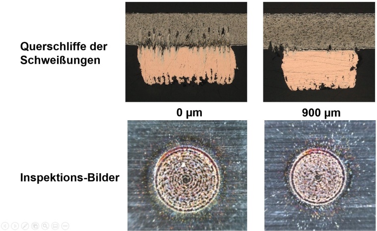 Die oberen beiden Bilder zeigen Querschliffe von ­einer guten Schweißung (l.)...