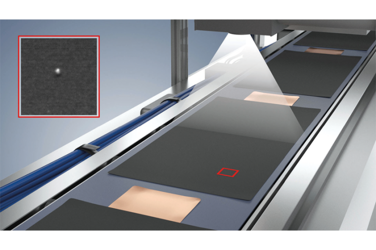 Das Inspektionssystem prüft die Batteriefolien nachdem sie zugeschnitten und...