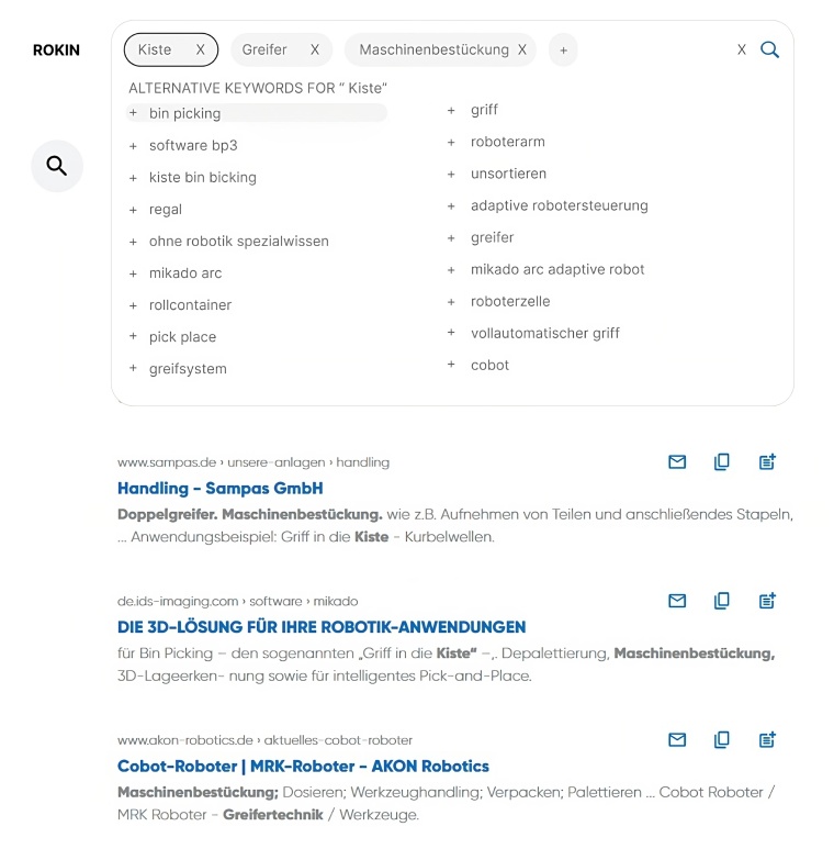 Suchbegriffvorschläge unterstützen die Nutzer dabei, ihre Suche einzugrenzen....