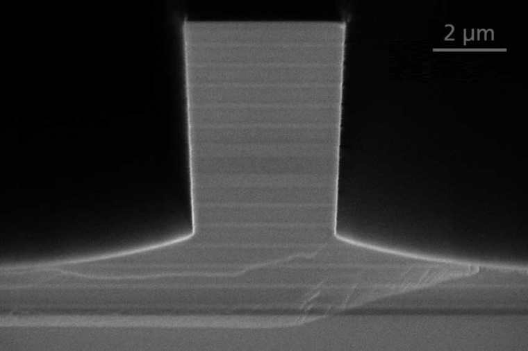 SEM image of the facet of a cleaved AlGaAs Bragg reflection ridge waveguide...
