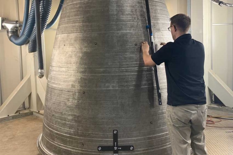 The approximately 10-foot tall Nasa part is marked to create a photogrammetry...