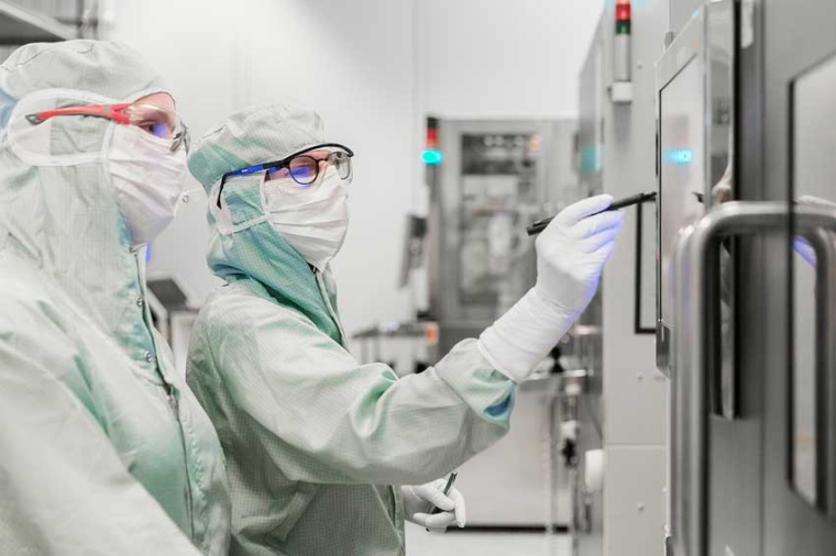 At the clean room facility in Ulm, Germany, Trumpf manufactures VCSELs and...