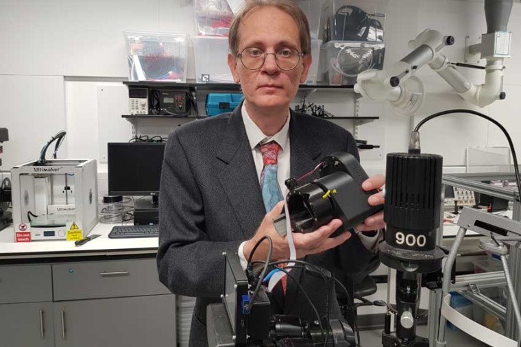 Mario Giardini with the add on device (Source: U Strathclyde)