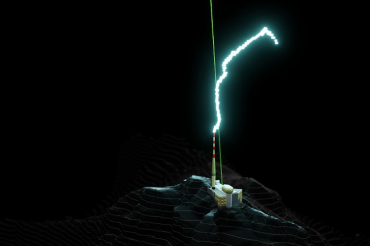 The scientists found that the discharge could follow the laser beam for several...
