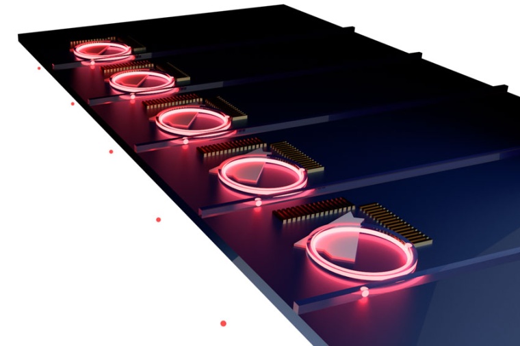 An array of on-demand single-photon sources deter­ministically integrated with...