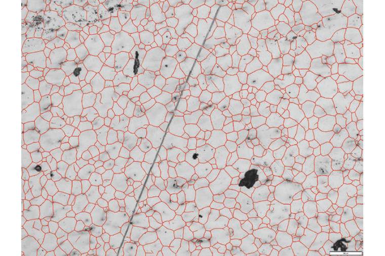 Again, the metallographic sample with grain boundaries, polishing marks and...