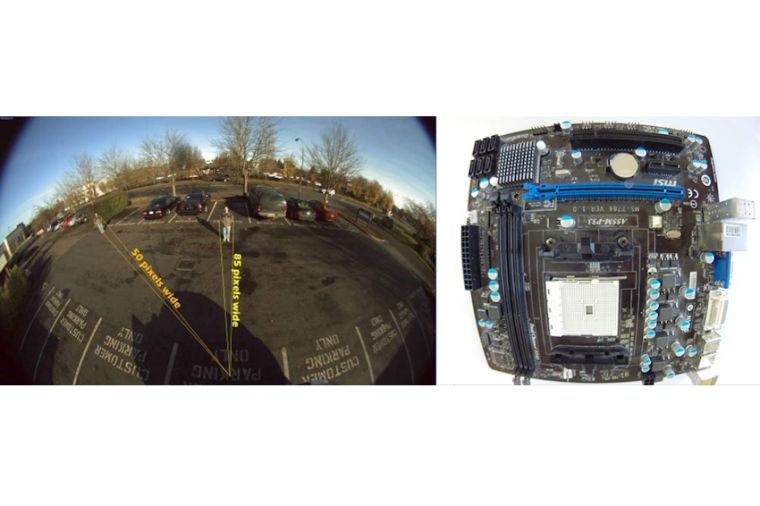 Compression reduces object width farther from the image center, reducing...