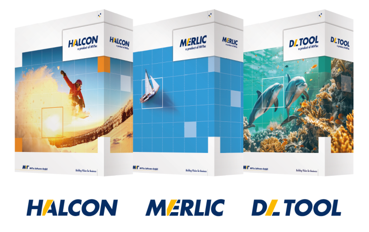 Three main products of MVTec’s portfolio: standard software Halcon,...