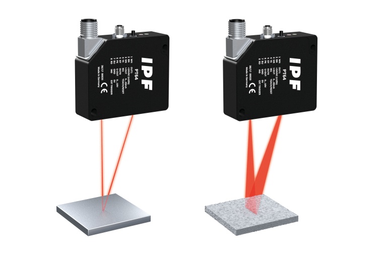 Die Laser-Triangulationstaster sind sowohl mit Laserpunkt (links) als auch mit...