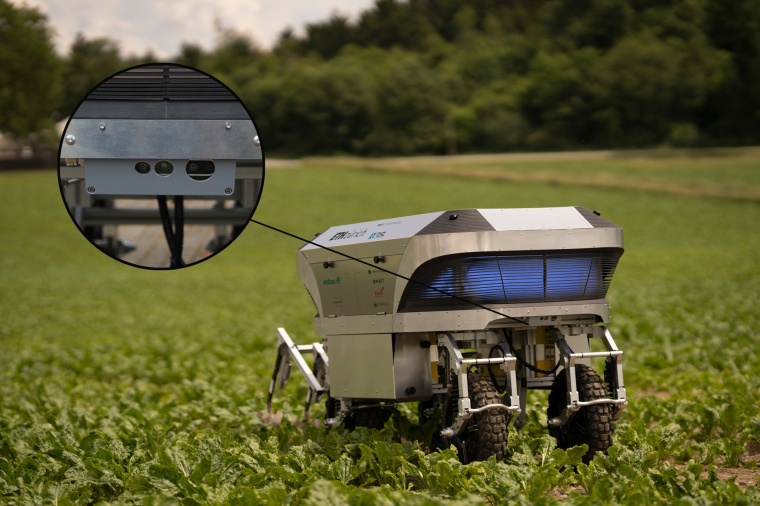 The agricultural robot Rowesys with a camera protection housing from...