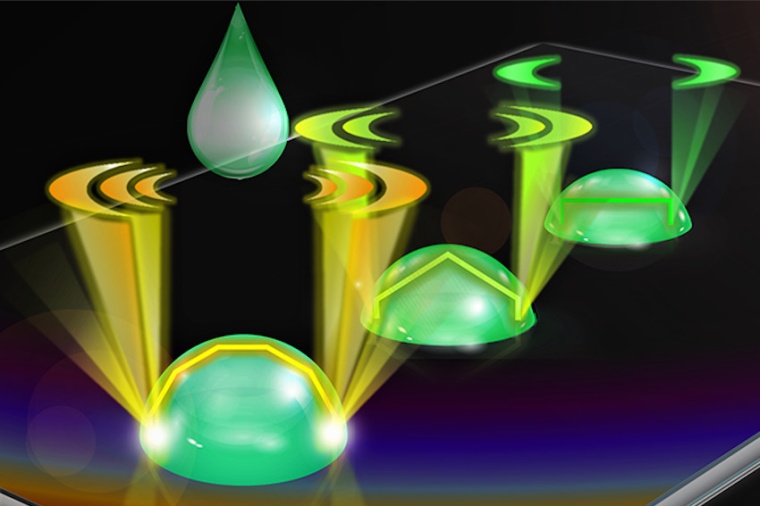 Water droplet contact angle dramatically increases lasing emissions. (Source:...