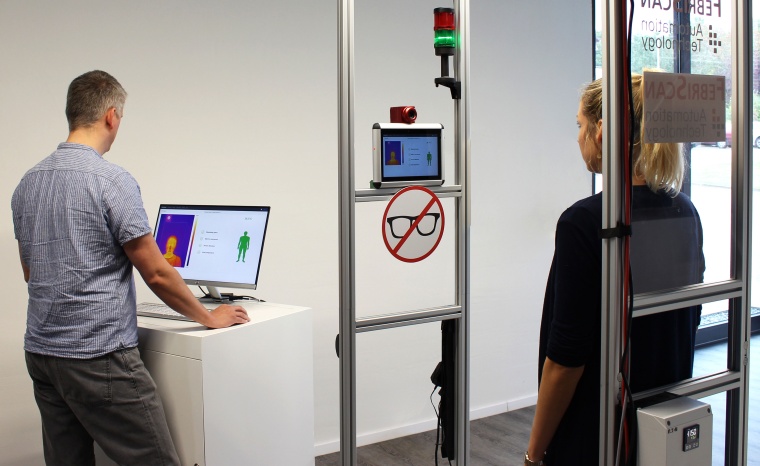The IRSX-I infrared camera measures body temperature to within +/- 0.3 °C....
