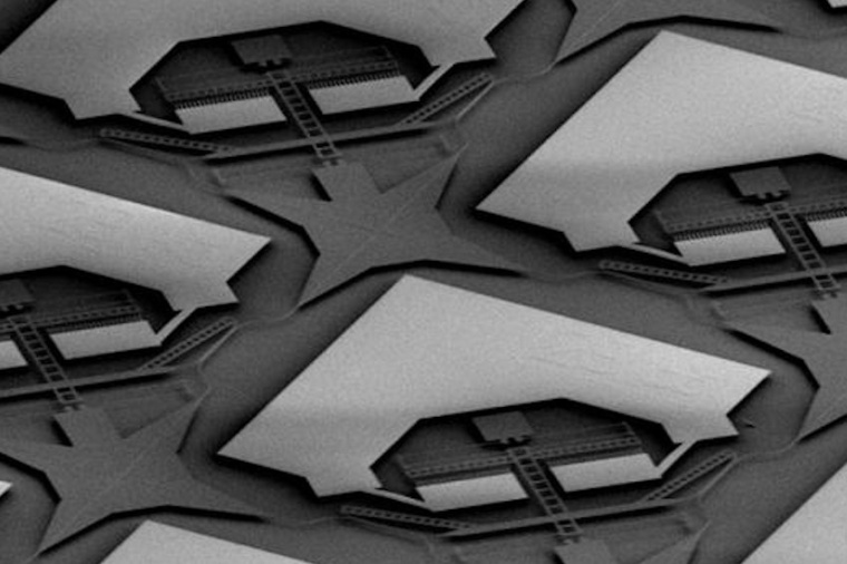 SEM image of the switch matrix: the whole structure patterned in the top...