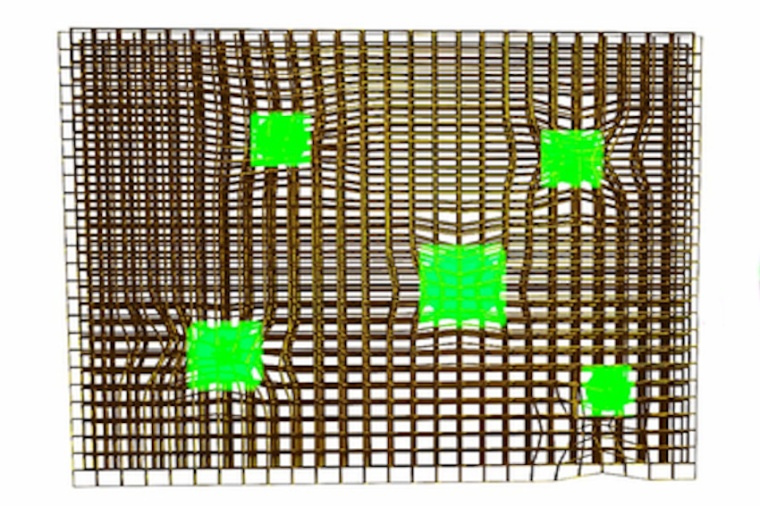 Light-emitting diodes made from perovskite nanocrystals (green) embedded in a...