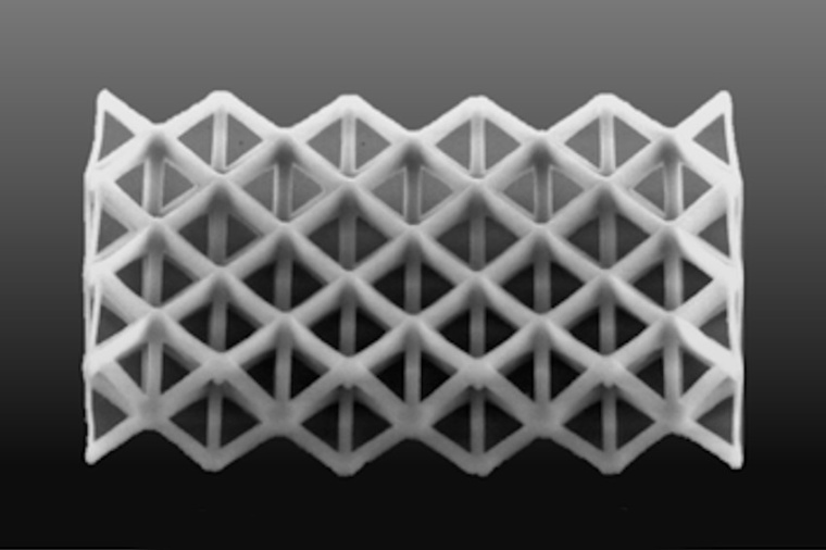 A delicate structure printed by materials scientists at Rice University as seen...