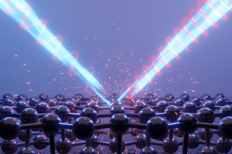 An artists rendering of light bouncing off a surface of black phosphorus, which...
