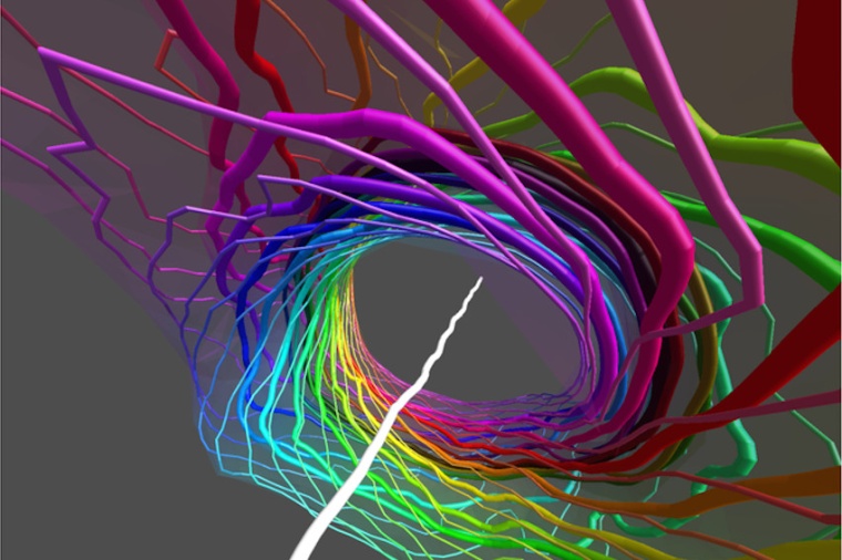 Skyrmion particle modelled in a beam of light. (Source: U. Birmingham)