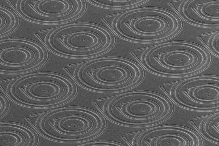 The silicon carbide microrings as seen through a scanning electron microscope....