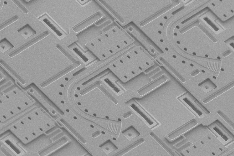 Scanning electron micrograph of the lidar-chip showing the grating antennas....