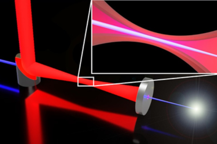 Concept of the light-field electron lens: An electron beam (blue) receives the...