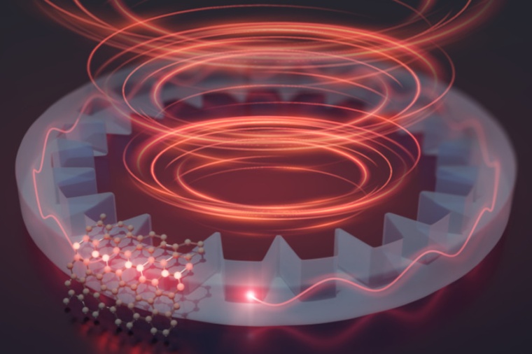Illustration of a quantum emitter of single photons integrated with a...