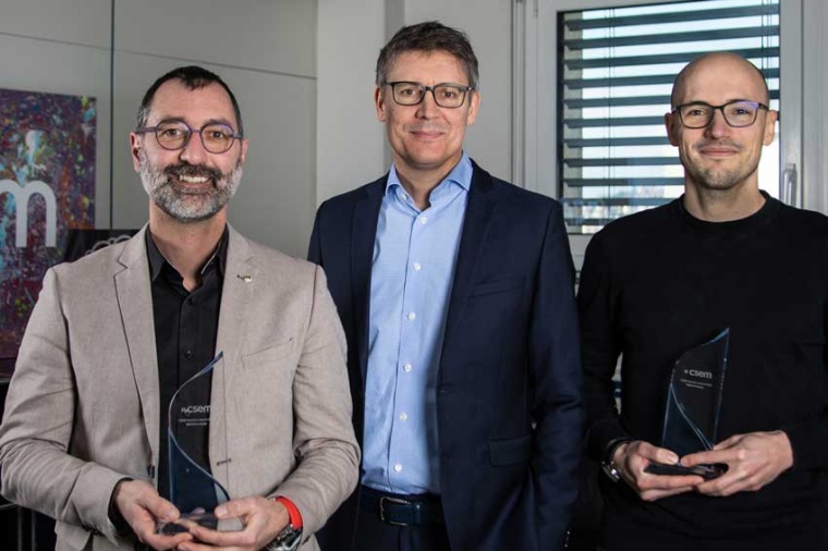 (l–r) Martin Lemay, CSEM CEO Alexandre Pauchard, and Martin Proença (Source:...