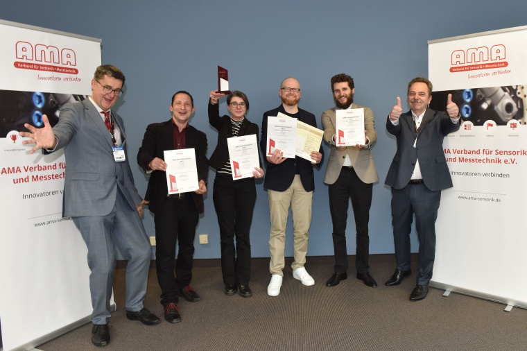 The winners of the AMA Innovation Award 2023. From left: Prof. Andreas Schütze...