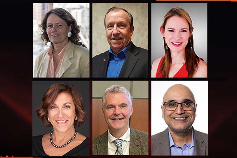 (l–r, top row) Cather Simpson, Jim McNally, Alexis Vogt, (l–r, bottom row)...